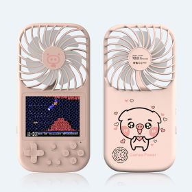 Gaming Mini Videogames Machine Player Mini Summer Handheld Fan Personal Games Console Fan for Office Outdoor Travel (Color: Pink)