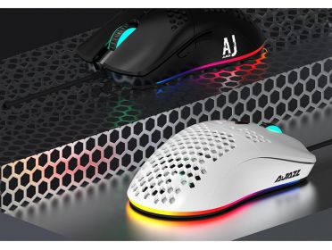 Heijue Aj390 Lightweight Wired Hollow Hole Mouse E-Sports Game Eating Chicken Mouse (Color: White)