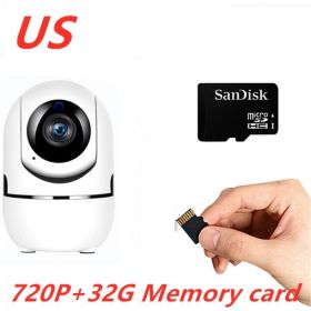 1080P Home Security Surveillance  Auto Tracking Camera US Plug (Option: White-720P 32G US)