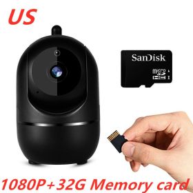 1080P Home Security Surveillance  Auto Tracking Camera US Plug (Option: Black-1080P 32G US)