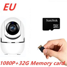 1080P Home Security Surveillance  Auto Tracking Camera US Plug (Option: White-1080P 32G EU)
