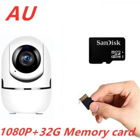 1080P Home Security Surveillance  Auto Tracking Camera US Plug (Option: White-1080P 32G AU)